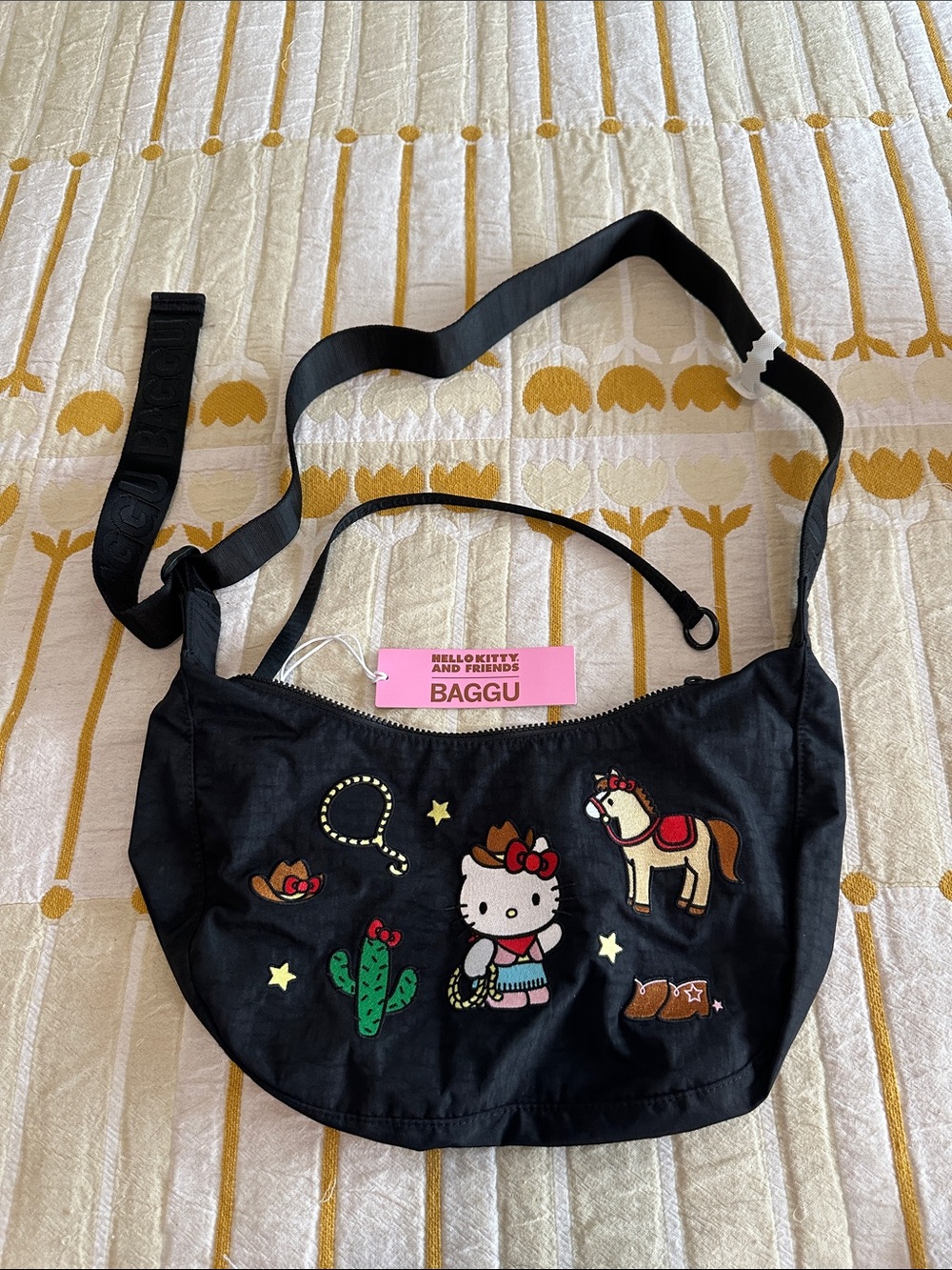 BAGGU Black Hello Kitty Medium Nylon Crescent Bag